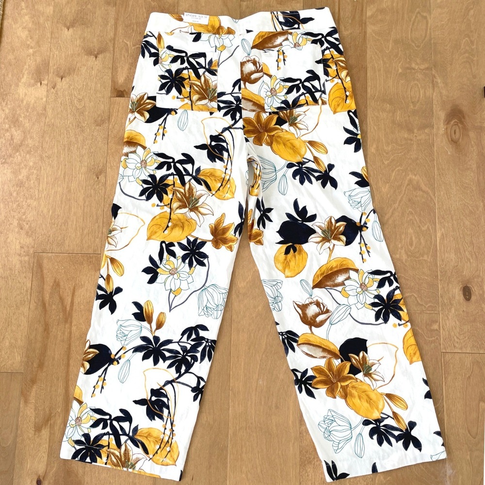 Chico's Tropic Garden Floral Stretch Linen Wide Leg Pull On Pants Size 3R 16R - Picture 8 of 16